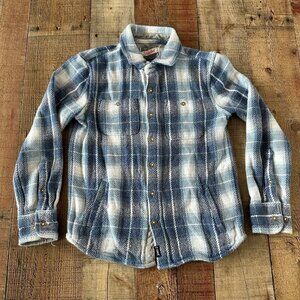 Johnnie-o Blue plaid flannel shacket boy's 8